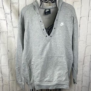 Nike Hoodie Sweatshirt Lace-Up High-Low Kangaroo Pocket Grey